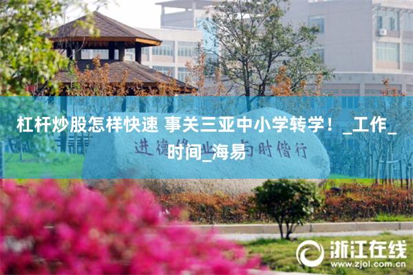杠杆炒股怎样快速 事关三亚中小学转学！_工作_时间_海易